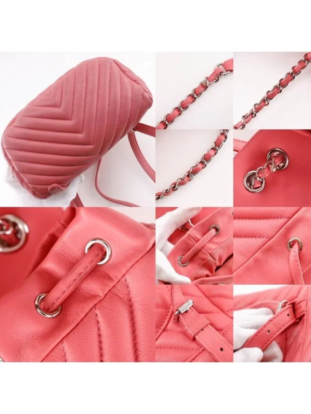 Chanel Chevron Stitch Chain Backpack Lambskin Pink - Picture 9 of 10